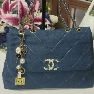 Quilted Denim 2 Way Shoulder/crossbody Bag, New